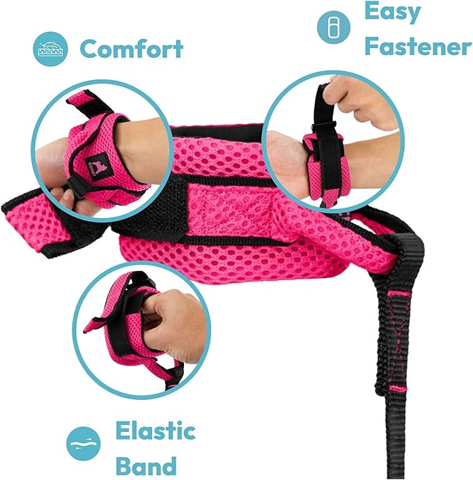 Gooby Soft Mesh Wrist Band Surfer Leash - Pink, 6 FT - Comfortable Hands Free Leash with Elastic Band for Small, Medium and Large Dogs