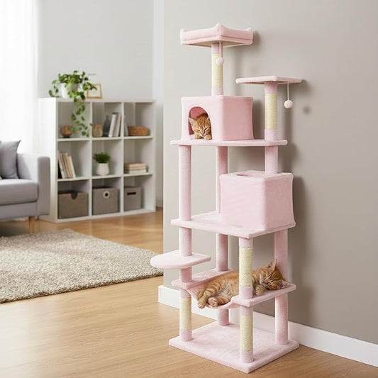 Tangkula Cat Tree for Indoor Cats, 75 Inch Extra Tall Cat Tower with Sisal Scratching Post, Padded Top Perch, Dual Condos, Hammock, 2 Dangling Balls, Platforms, Multi-Level Cat Climbing Furniture