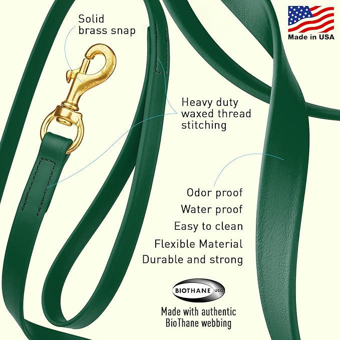 Viper Biothane K9 Working Dog Leash Waterproof Lead for Tracking Training Schutzhund Odor-Proof Long Line with Solid Brass Snap for Puppy Medium and Large Dogs, 33ft Hunter Green