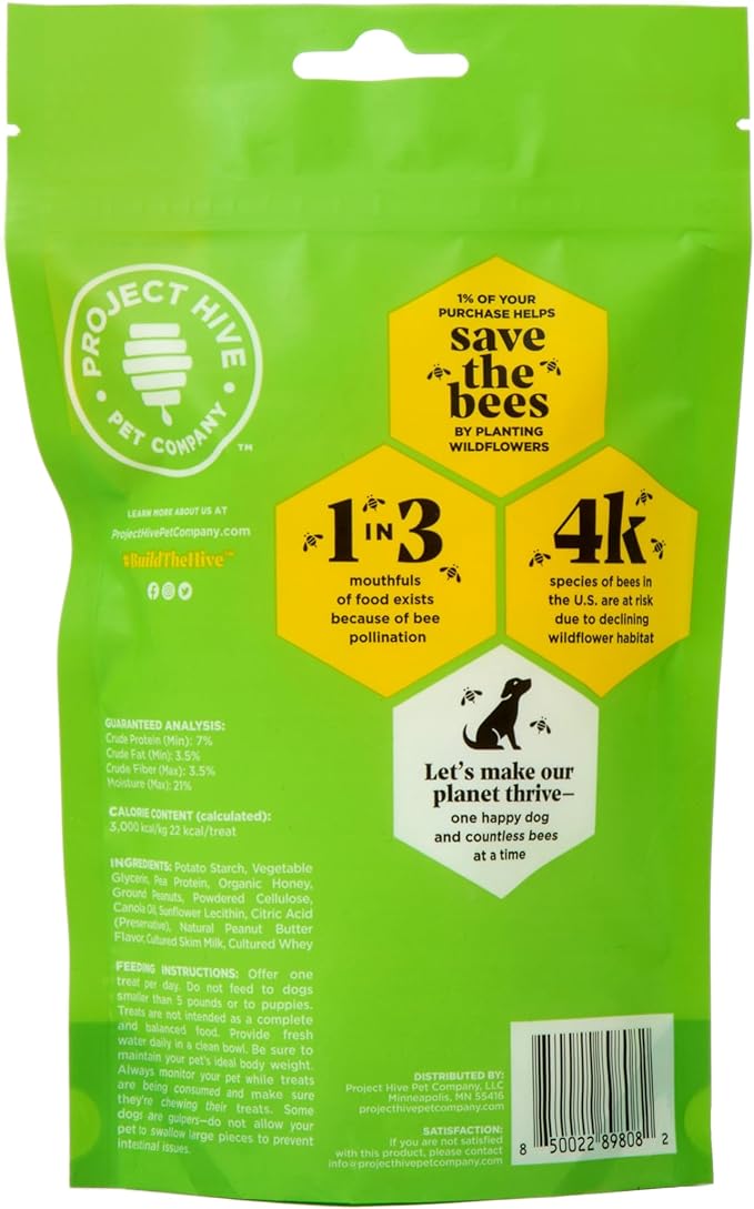 Hive Chew Stick Treats for Small Dogs 2 Pack - Healthy, Non-GMO Project Verified, Natural Peanut Butter Flavored, Natural, Vegetarian Chews, Made in The USA (Chew Sticks, Small Breeds)