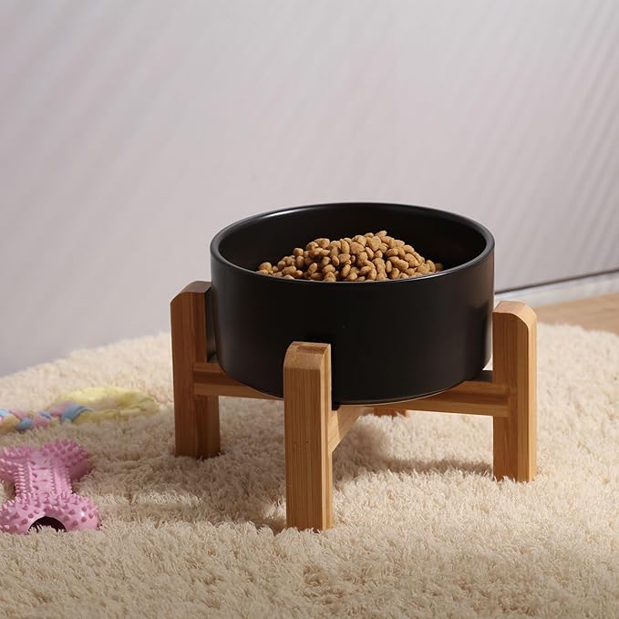 Petygooing Black Elevated/Raised Ceramic Dog Bowl for Medium and Large Breeds, Dog Food Water Dish with Stand,Pet Feeding Bowl with Anti Slip Rubber Large Dogs(1800ml 7.6 Cups)