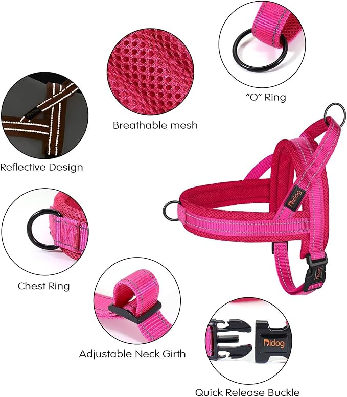 Didog No Pull Dog Harness with Soft Mesh Padded,Reflective & Quick Fit Light Weight Dog Strap Vest Harness,Easy for Walking Training (S:Chest 18-22", Mesh-Hot Pink)