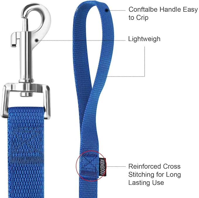 AMAGOOD 6 FT Puppy/Dog Leashes, Strong Traditional Style Leash with Easy to Use Collar Hook,Dog Lead Great for Small and Medium and Large (Blue,5/8" x 6 Feet)
