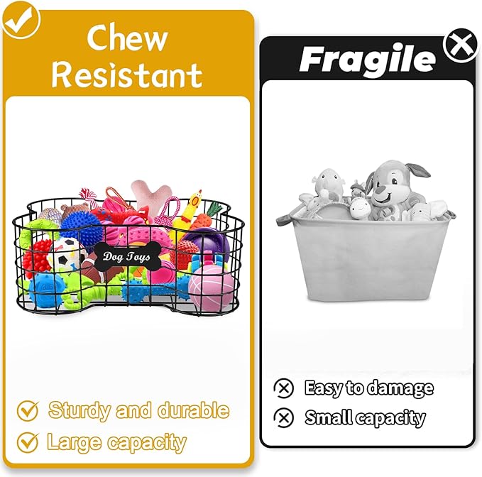 Geyecete Dog Toy Basket, Bone Shaped, Black, Metal, Storage, Pet Accessories Dog Storage Organizer Dog Toy bin Dog Toy Box Dog Toy-L