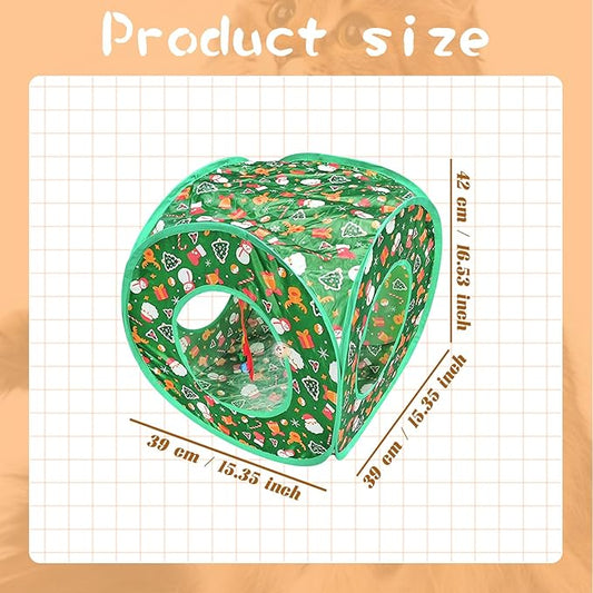 Andiker Cat Tent, 3 Holes Safe and Strong Cute Cats Tunnel Collapsible Easy to Carry Cat House for Indoor Cats Kittens Hiding Playing Training Sleeping (Square Green)