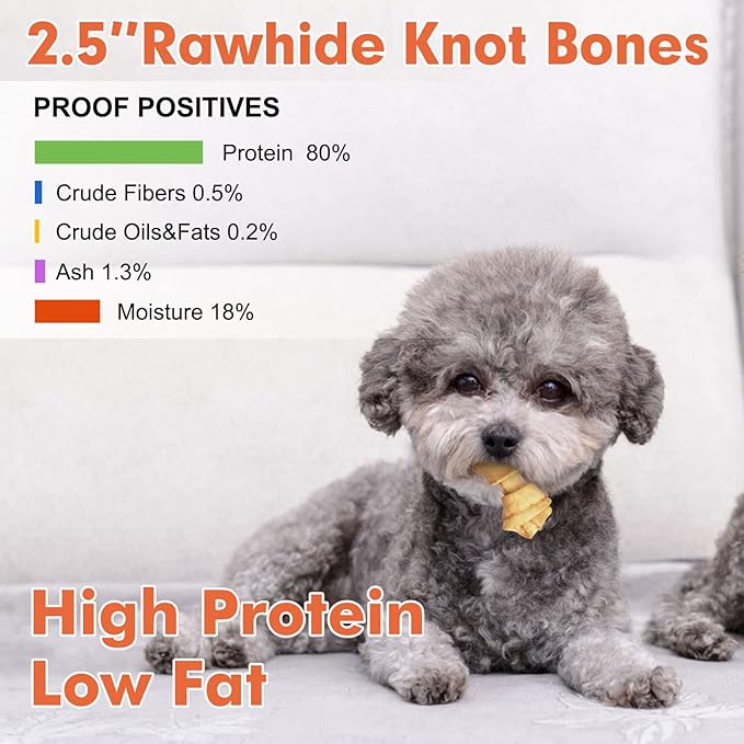 MON2SUN Dog Rawhide Knot Bones Small Rawhide Bones Mini Chews Chicken Flavour 2.5 Inch 100 Count for Puppy and Small Dogs