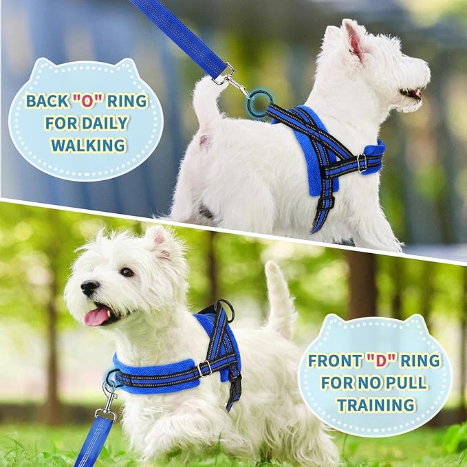 Lukovee No Pull Dog Harness and Leash Set, Soft Padded Small Dog Harness, Neck & Chest Adjustable Reflective Vest Puppy Harness with 4ft Lightweight Anti-Twist Dog Leash for Small Dogs (Blue, Large)