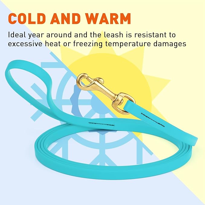 Viper Biothane K9 Working Dog Leash Waterproof Lead for Tracking Training Schutzhund Odor-Proof Long Line with Solid Brass Snap for Puppy Medium and Large Dogs, 33ft Sky Blue