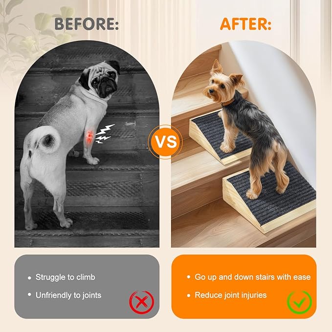 Dog Ramp for Stairs, Non-Slip Dog Stairs, Sturdy Wooden Pet Steps for Small Dogs and Cats Fits Staircase Indoor, Assist for Injured and Older Pets(2 Pack/S, Light Wood)