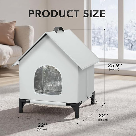 Heated Cat House with Heating Pad for Outside&Indoor,Insulated and Weatherproof,Selfwarming Cat Shelter,Large Cave Bed for Garden(22 x 22 x 26 inch,XL,Heating pad)