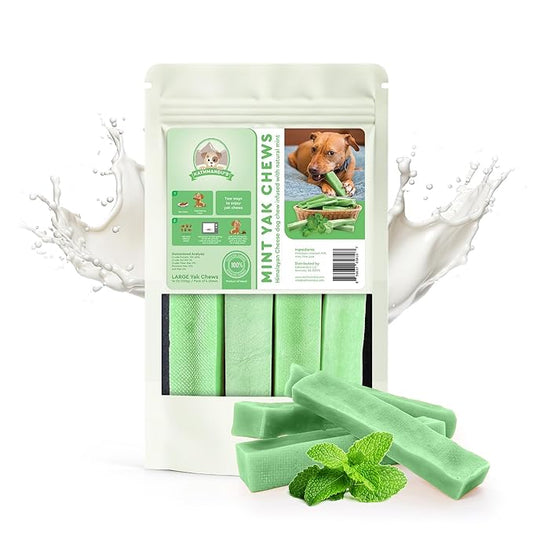 KATHMANDU'S 100% Natural Mint Flavored Yak Chews – Keep Dogs Busy & Happy with Our Lactose&Rawhide Free Himalayan Dog Chews - Long Lasting Dental Treats for Aggressive Chewers (Large, Pack of 4)
