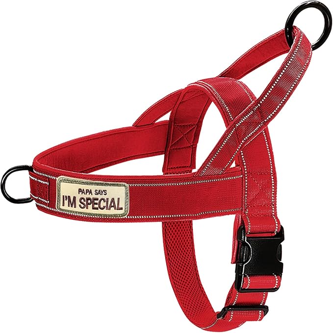 Red No Pull Dog Harness for Small Medium Large Sized Dog, Reflective Escape Proof Adjustable Dog Harnesses with 2 Patch, S