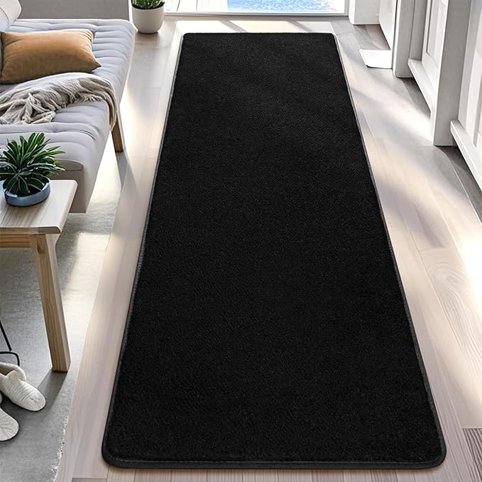 DweIke 2x6 Black Runner Rugs, Thickened Memory Foam Bedside Rug for Bedroom Living Room, Washable Non-Slip Carpet for Kids Girls Nursery Dorm Room Decor