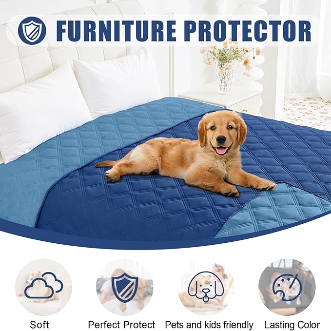 Smiry Waterproof Dog Bed Cover Blanket 82x120, Soft Reversible Pet Blanket, Washable Leakproof Cats Dogs Couch Cover for Sofa, Couch, Furniture, Lattice, Navy/Blue