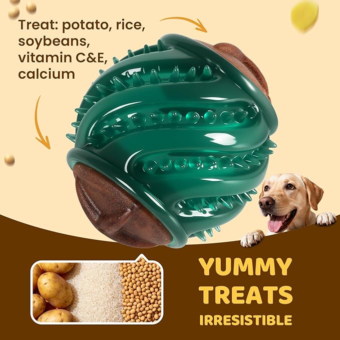 Dog Treats Chew Toys: Long-Lasting Durable Dog Toys to Keep Them Busy, Tough Dog Dental Chew, Enrichment Cognitive Healthy Ball Gift for Small Medium Large Breeds 25-80lbs, Beef Flavor,Green