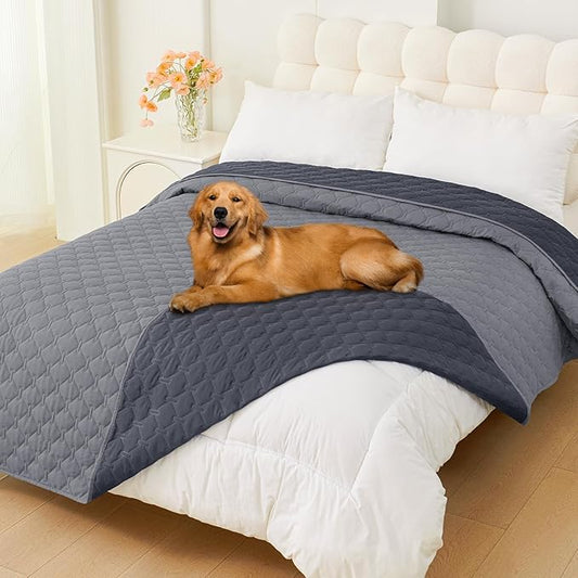 Smiry Waterproof Dog Bed Cover Blanket, Soft Reversible Pet Blanket, Washable Leakproof Cats Dogs Couch Cover for Sofa, Couch, Furniture, Plaid (82x82 Inch, Grey/Dark Grey)