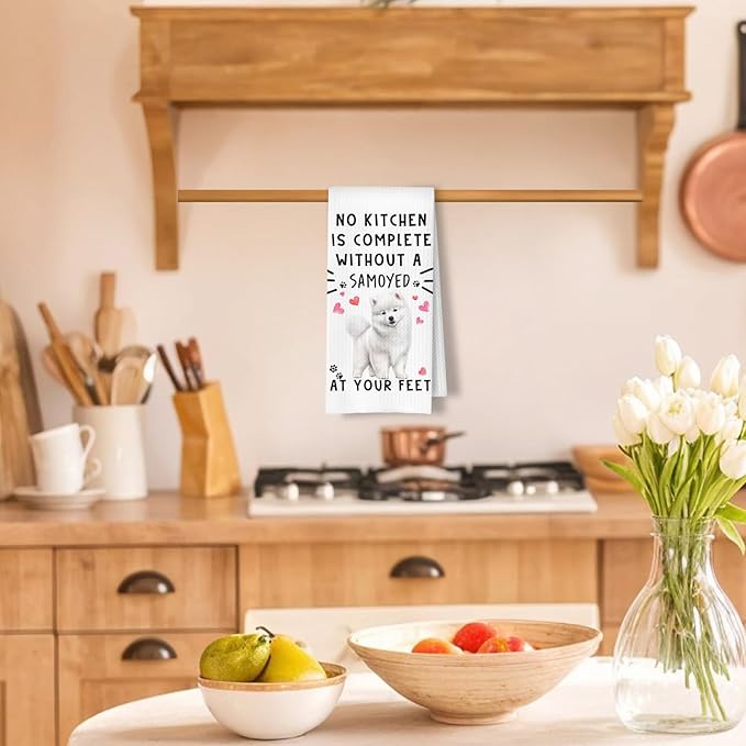 Samoyed Funny Dog Kitchen Towels - Samoyed Waffle Weave Hand Towels,A Kitchen is Not Complete Without A SamoyedHand Towel for Home Bathroom,Dog Lovers Gift for Women,16×24 Inch