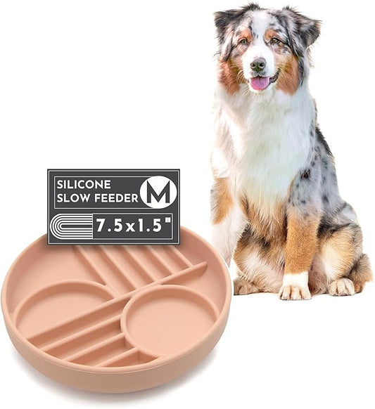Should We Go? Slow Feeder for Dogs & Puppies, The Slowdown Bowl Silicone Slow Eating, Modern Lick Mat Design, Reduces Gulping, Fits 2 Cups, 7.5” Across x 1.5” Tall, Mealtime Challenge, Medium-Blush