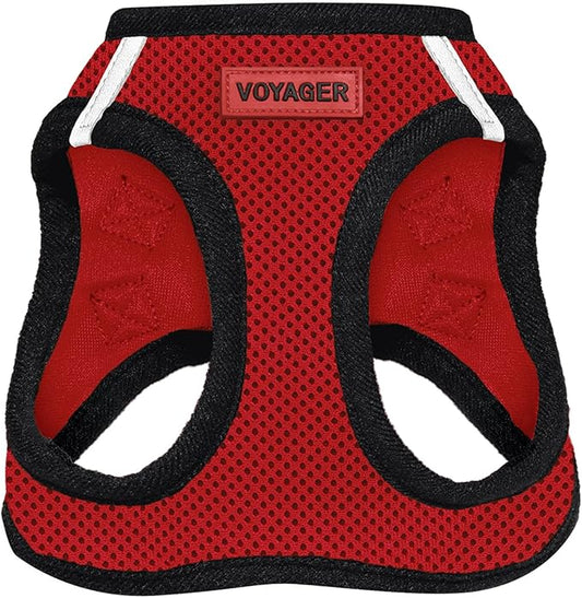 Best Pet Supplies - All Weather Mesh / Plush, Reflective, No Pull Harness for Small, Medium Dogs, Cats - Secure with Hook & Loop Fastener, Buckle, Double D-Rings - Red/Black Trim, S