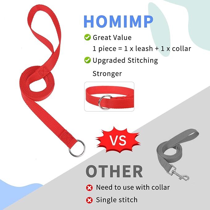 HOMIMP Slip Lead Dog Leash 6 FT- 6 PCS Bulk Colors Kennel Control Leashes for Small Medium Large Dogs Puppy Animal Rescue, Grooming - Heavy Duty Strong Nylon 6 Foot Long for Shelter, Vet, Training