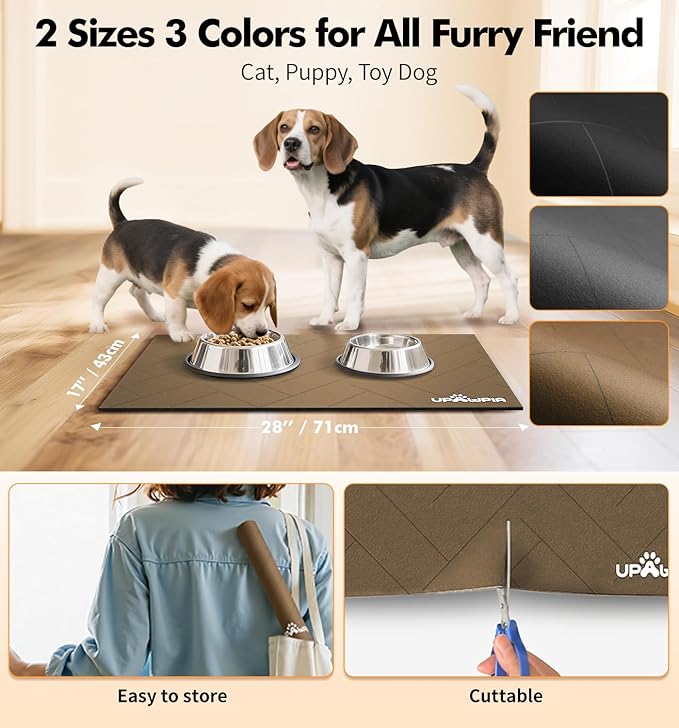 Pet Food Mat Absorbent Cat Food Mat Dog Mat for Food and Water Quick Dry No Stains Dog Feeding Mat Placemat for Messy Drinkers Cat Food Mats for Indoor Cats Bowl Mat Pet Supplies 17"X28" Brown