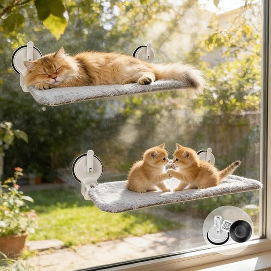 L&W BROS. 2PC Cat Window Perch with Lever Lock Suction Cups Holds up to 50 lbs Foldable & Space Saving Design Heavy Duty Window Hammock for Large or Multiple Cats (M 2Pc)