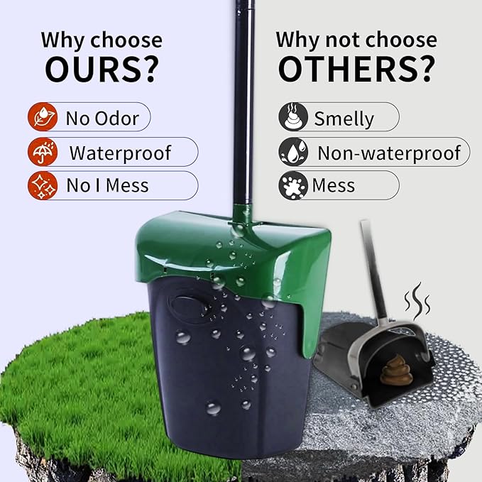 Pooper Scooper Large Swivel Bin & Rake with 160 Waste Bags,Heavy Duty Dog Pooper Scooper with Bag Attachment for Dogs, Long Handle Poop Scooper with Lid for Yard, Grass, Gravel(Dark Green)