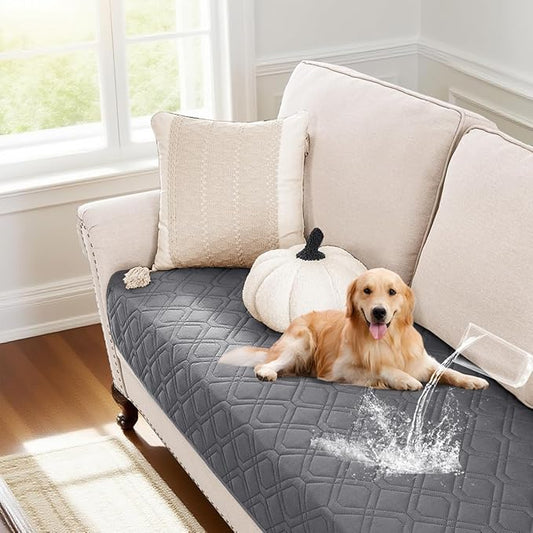 PrinceDeco Waterproof Couch Cover for Dogs Anti-Slip Dog Blanket Cover Washable for Furniture Sofa, Crate, RV Seats,Car, Pet Puppy Essentials (32x62 Inch, Brown)(32x62 Inch, Grey)