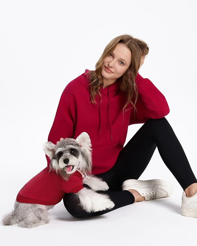 XPUDAC Matching Hoodie for Dogs and Humans Fleece Sweatshirt Soft Warm Pet Hoodie Sweater for Large Small Medium Dog and Owner Matching Clothes Cold Weather, Red, XX-Large