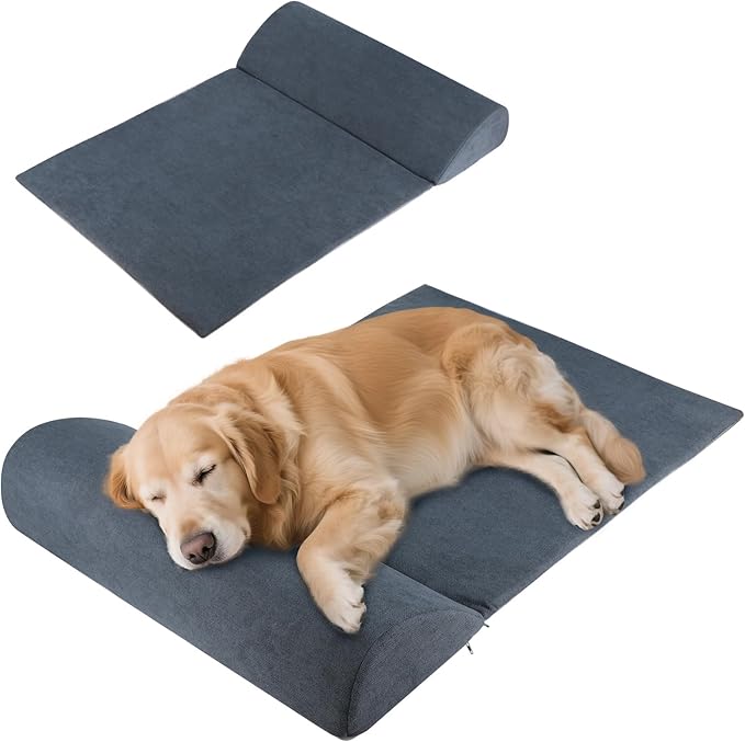 Dog Bolster Pillow for Large Dog, Benefit for Cervical Vertebra and Neck, Headrest with High Resilience Foam, Easy to Carry, Machine Washable Cover竊낰asy to Clean(Large)