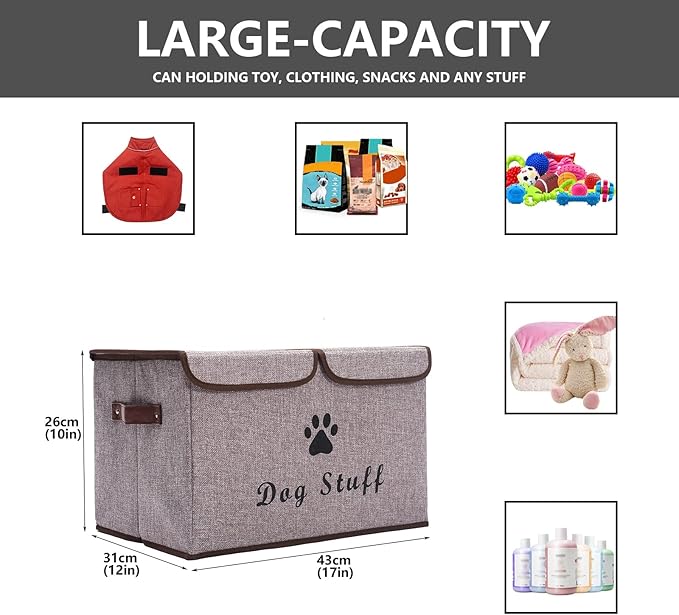 Dog toy box with lid dog storage organizer perfect basket for dog toys living room, playroom, closet, home organization and storage - LightGray