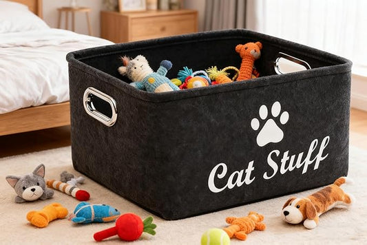 Cat Toy Bin Box Basket Storage container，Pet Toy Basket Bin Box For Cat Toys，Cat Toy Baskets With Metal Handles