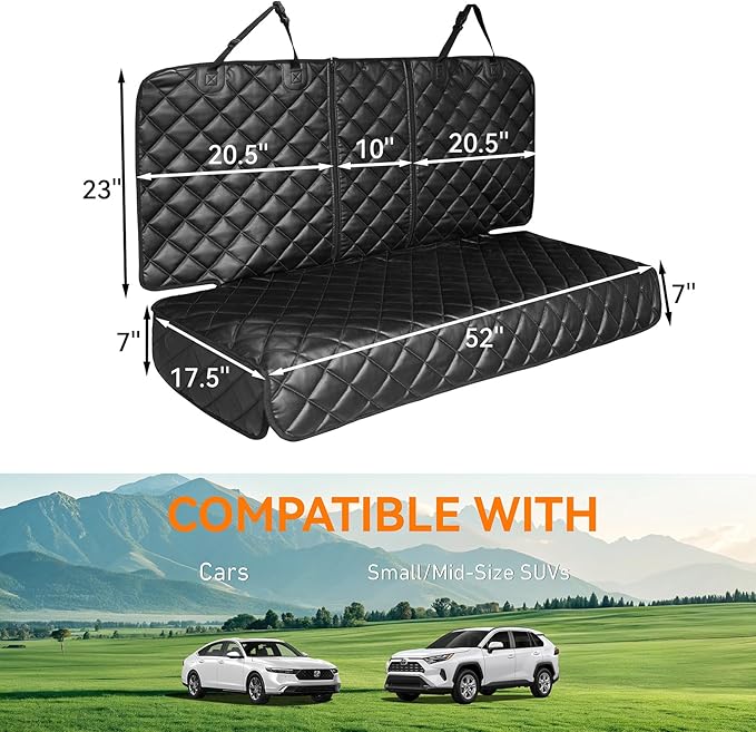 Dog Car Seat Cover for Back Seat, Waterproof Back Seat Covers for Dogs, PU Leather Nonslip Bench Car Seat Protector Universal Fit for Most Vehicles,SUVs,Small Trucks