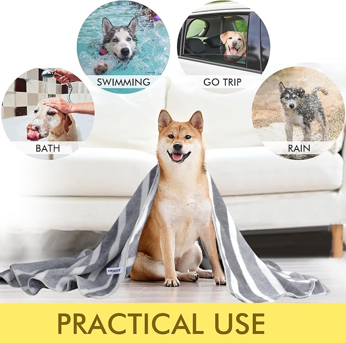 KinHwa Dog Towel Super Absorbent Pet Bath Towel Microfiber Dog Drying Towel for Small, Medium, Large Dogs and Cats 30inch x 50inch 1 Pack Light-Gray