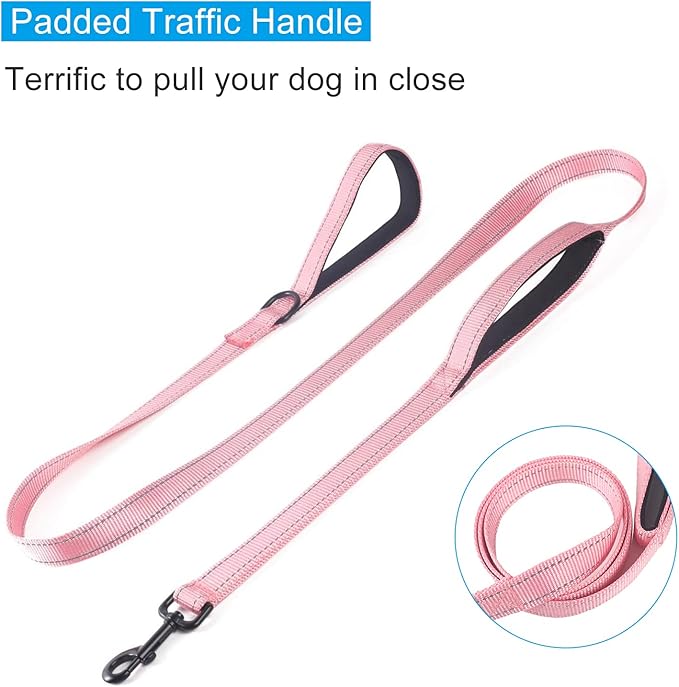 ECO-CLEAN Dog Leash for Large Dogs, Traffic Padded 2 Handles for Extra Control, 6 FT Long with Reflective Stitch for Night Walking (Pink)