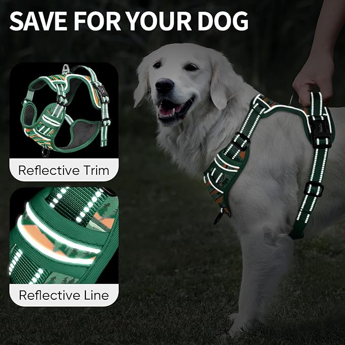 HEELE Dog Harness, No Pull Adjustable Padded Reflective Harness for Small Medium Large Dogs with Handle for Walking Training, Wilderness, XL