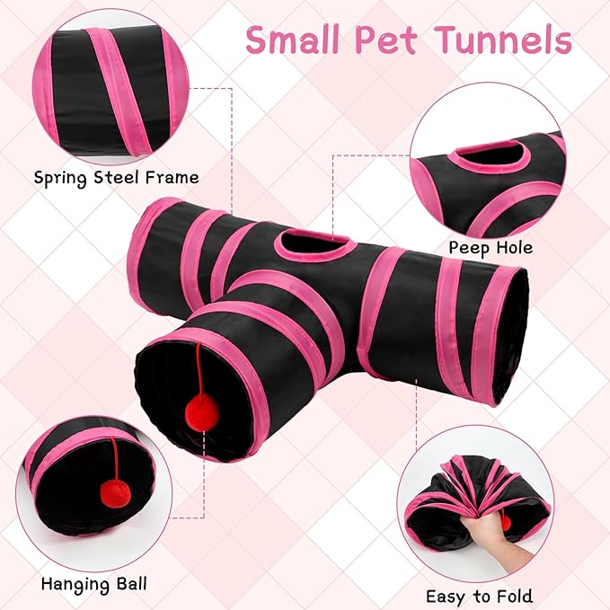 Rypet Guinea Pig Tunnel, 3 Way Collapsible Rabbit Tunnel, Small Pet Tunnels and Tubes with Interactive Ball for Rabbit Ferret Hamster Chinchilla Hedgehog Hiding and Resting