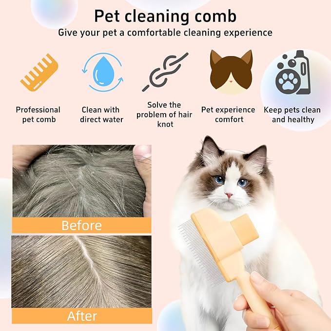 TemApex 2PCS Pet Comb for Dogs & Cats with Long & Short Stainless Steel Metal Teeth for Shedding and Tangles, Self-Cleaning Pet Comb for Dogs and Cats, Comfort and safety