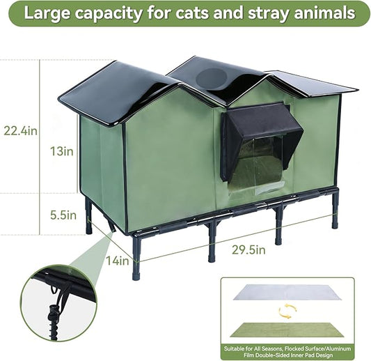 Outdoor Heated Cat House for Outside, Winter Insulated Weatherproof Shelter, 30"x14"x20", Extra Large Elevated with for Multiple Feral Kitties