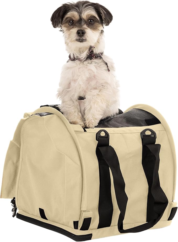 SturdiBag Pro 2.0 Pet Travel Carrier for Cats and Dogs | Soft Sided Pet Carrier Bag with Safety Clips and Seatbelt Straps for Airplane or Car Travel | Cube, Bone