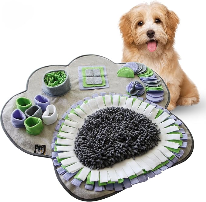 Paw Shaped Snuffle mat 29"x29" for Small, Medium, Big Size Dogs, Cats; Interactive Slow Feeding Sniffing mat for Mental Stimulation, Puzzle Toy for Encourages Natural Foraging Skills