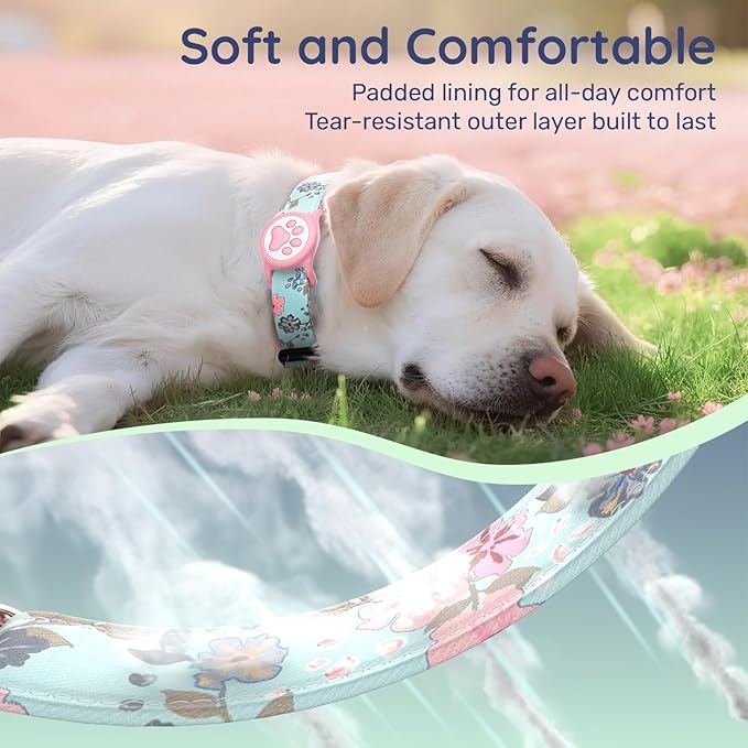 WhoseID Airtag Dog Collar,with Waterproof airtag Holder竊똎riginal Stylish Cute Pattern Design.QR Code ID Buckle竊똂omfortable Soft Cotton for Small Medium Large Dogs