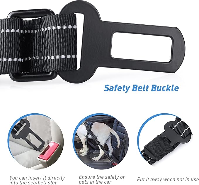 Hotsky Tactical Dog Leash Heavy Duty for Medium Large Dogs That Pull,4-6Ft Strong Bungee Shock Absorbing No Pull Dog Leash with Padded Double Handle and Car Seatbelt,Reflective Black