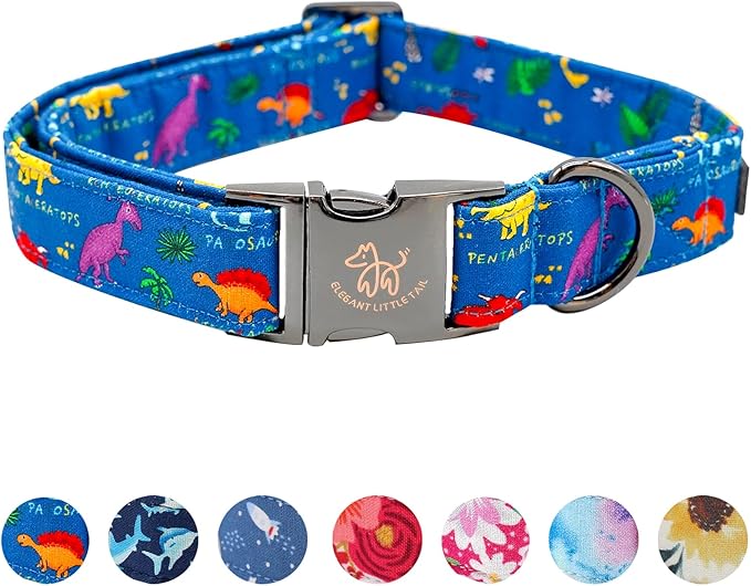 Elegant little tail Dog Collar, Blue Dinosaurs Pattern Pet Collar Durable Cute Dog Collars Male or Female Pet Gift Adjustable Dog Collar for X-Large Dogs