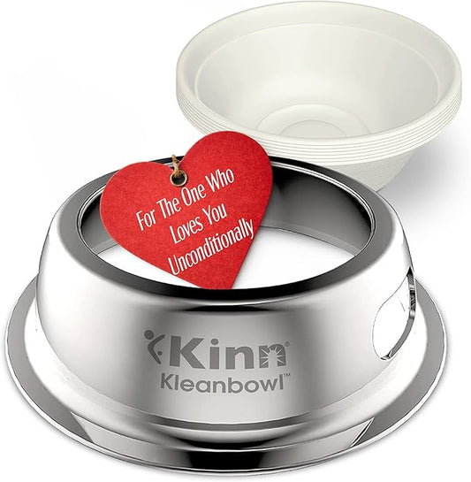 Kinn Kleanbowl Pet Bowl Stainless Steel Frame with Compostable Refills, 16 oz (Pack of 1) – Spill-Proof Stable Disposable Dog Bowls for Easy Cleaning and Healthy Pets, No Plastic