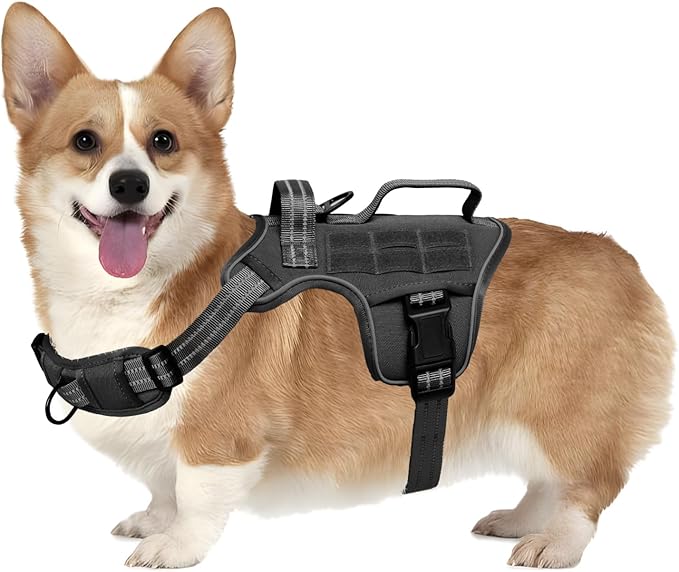 Small Dog Harness, Heavy Duty Tactical No Pull Dog Harness, No Choke, Easy On and Off Pet Vest with Molle System, Adjustable Reflective Dog Vest with Breathable Padded for Walking Hiking Training