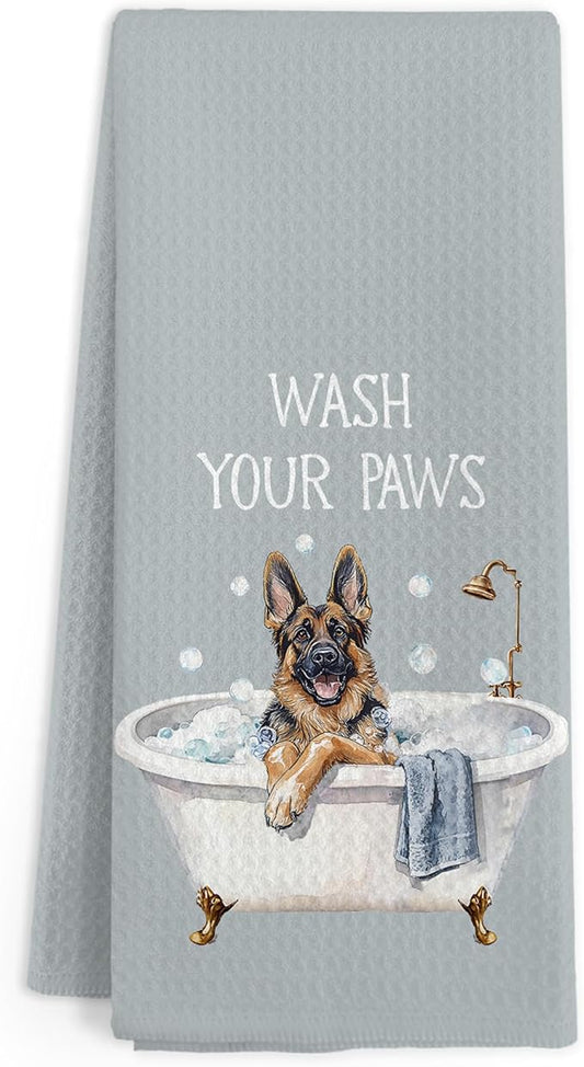 Funny German Shepherd Dog Hand Towels for Bathroom, Wash Your Paws Dish Tea Towel for Kitchen Bathroom Decor, Dogs Decorative Hand Towels, German Shepherd Gifts for Women Men Dog Lovers, 16x24