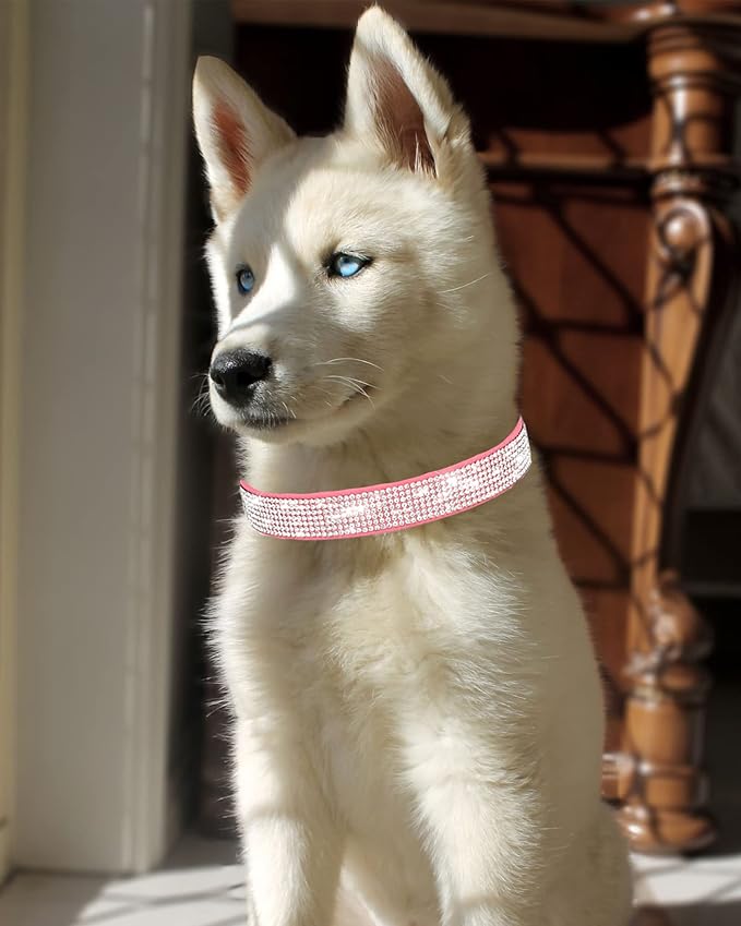 Bling Dog Collar for Small Medium Large Dogs, Rhinestone Dog Collars for Girl and boy Dog, Diamond Puppy Collars, Adjustable Leather Suede SOFE Cat Collar (XS(8.2"-10.6"/21CM-27CM), Pink1)
