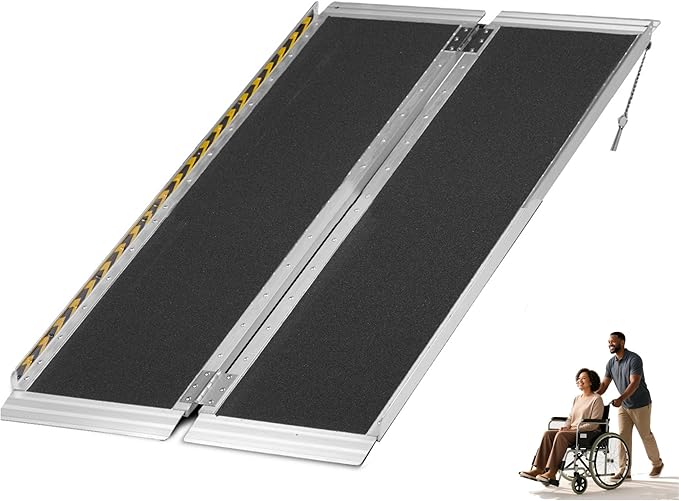 4FT Wheelchair Ramp, Anti-Slip Aluminum Folding Portable Handicap Threshold Entry Ramp for Home, Doorways Steps, Scooter, Stairs, 600LBs Capacity