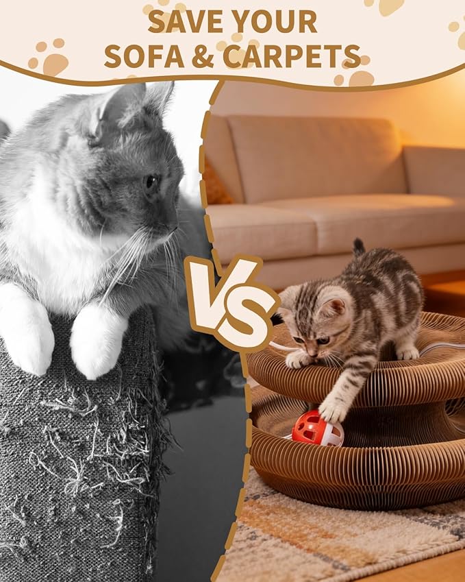 Cat Scratcher Board Toys,Interactive Magic Organ Bell Ball Track,Bored Kitty Indoor Cardboard Gifts,Round Pet Paw Scratch Pad,No Posts Puzzle Tree Tower Bed House,Circle Tunnel Nail File